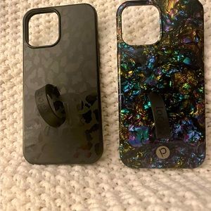 2 Loopy 12 pro max cases in black leopard and abalone